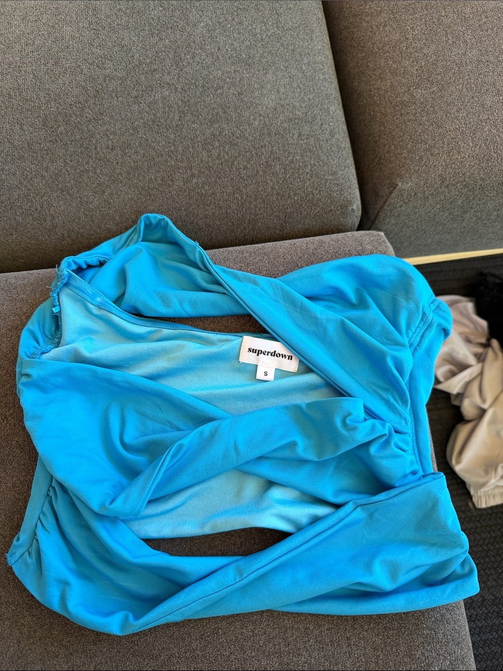 superdown Turquoise Twist Front Crop Top